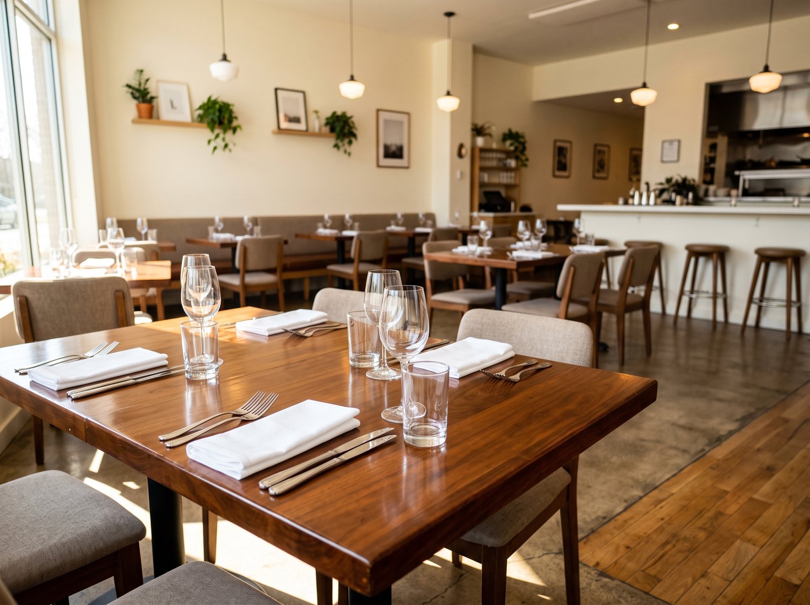 Clean restaurant dining area ready for customers